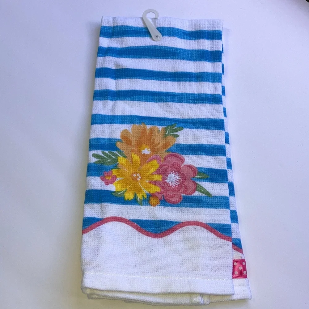 FLOWERS IN BLOOM Kitchen Towel NAUTICAL STRIPES FLOWERS NEW 14 x 24 inches